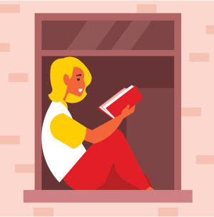 Mujer leyendo un libro sentanda en una ventana