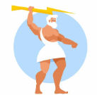 Ilustración de dios griego con túnica blanca y un rayo en su mano