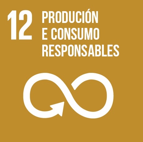 Icona do ODS 12: símbolo de infinito formado por frechas de cor dourado.