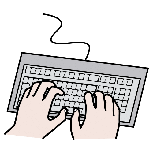 Teclado de ordenador e unhas mans tocando.