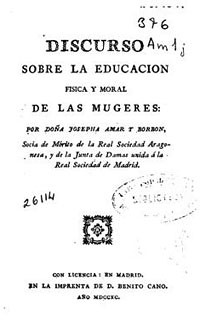 Primeira páxina do discurso sobre a educación física e moral das mulleres de Josefa Amar e Borbón