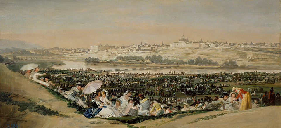 Pintura dun grupo de persoas nunha pradeira