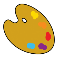 A imaxe mostra unha paleta de pintor con diferentes cores