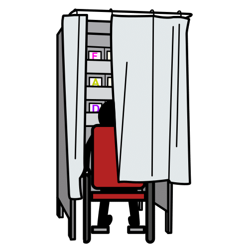Persoa votando nunha cabina electoral