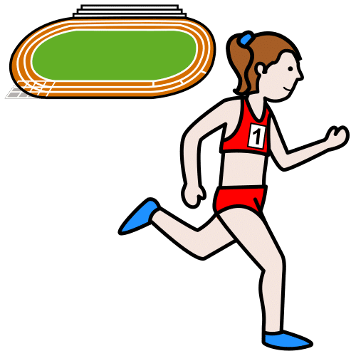 Pictograma dunha atleta correndo nun pista de atletismo