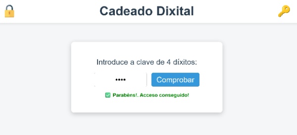 Captura de pantalla do cadeado dixital creado para o breakout.