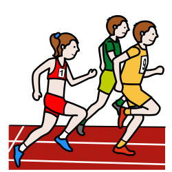 Pictograma onde se ve a un grupo de persoas correndo nunha pista de atletismo