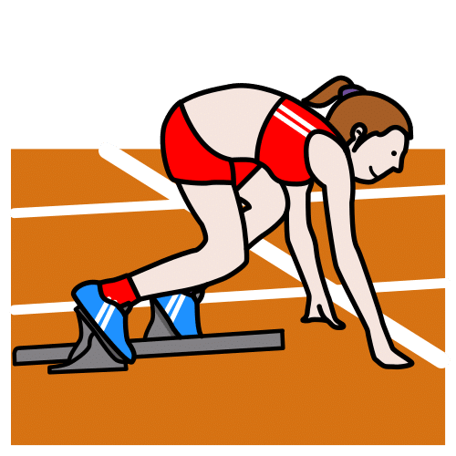 Imaxe dunha rapaza en posición de saída de atletismo