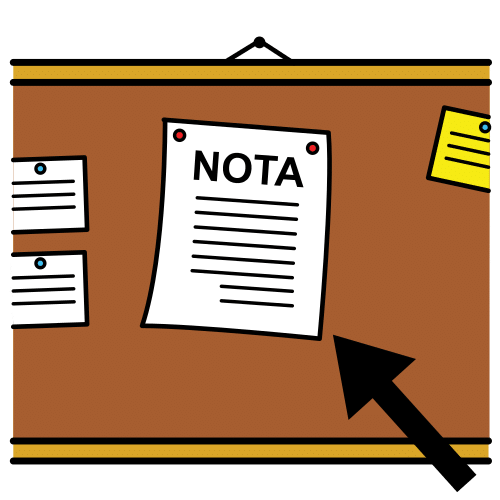 Pictograma dunha nota colgada nun taboleiro.