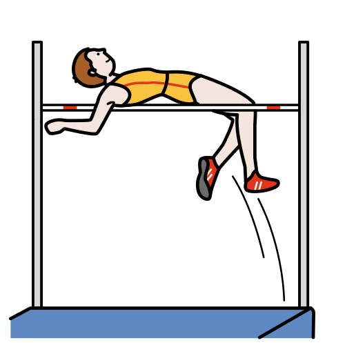 Pictograma no que un atleta está realizando un salto de altura sobre un colchón