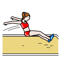 Pictograma onde unha atleta está realizando un salto de lonxitude