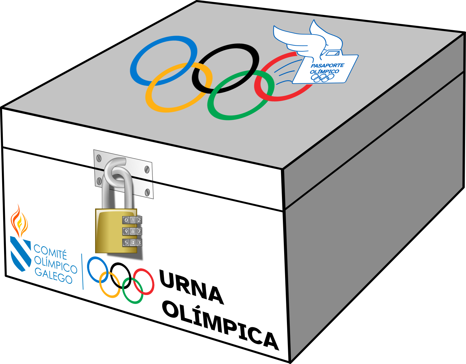 Imaxe dunha urna olímpica pechada cun cadeado.