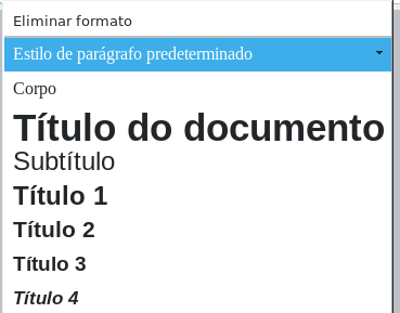 Captura do formato de títulos do LibreOffice Writer Captura do formato de títulos do LibreOffice Writer