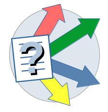 Logo do xogo con documento, interrogación e frechas