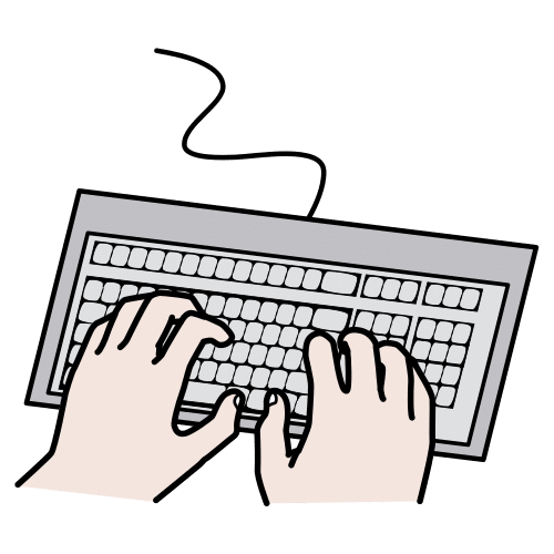 Pictograma no que se amosan unhas mans escribindo nun teclado de ordenador