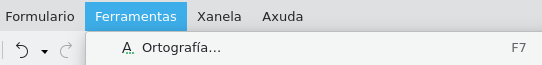 Captura de pantalla da barra de ferramentas do software LibreOffice writer onde aparece a ruta para chegar á correción ortográfica.