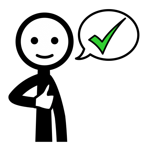 Pictograma que amosa a unha persoa cun globo de diálogo cun check verde