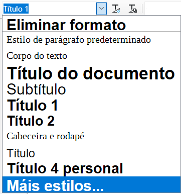 Menú selector de estilos e máis estilos en Writer