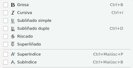Captura das opcións do formato de texto do LibreOffice Writer (cREAgal) Captura das opcións do formato de texto do LibreOffice Writer