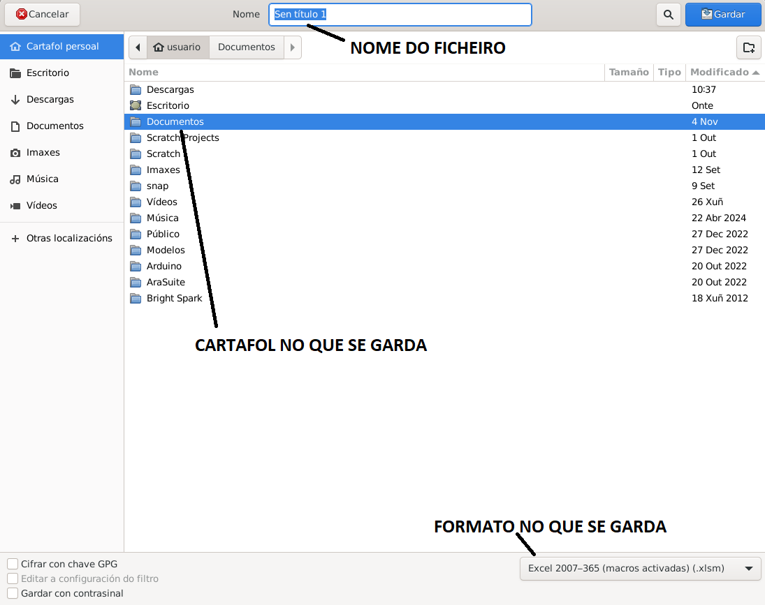 Gardar ficheiro (cREAgal) Na imaxe pódese ver como gardar un ficheiro