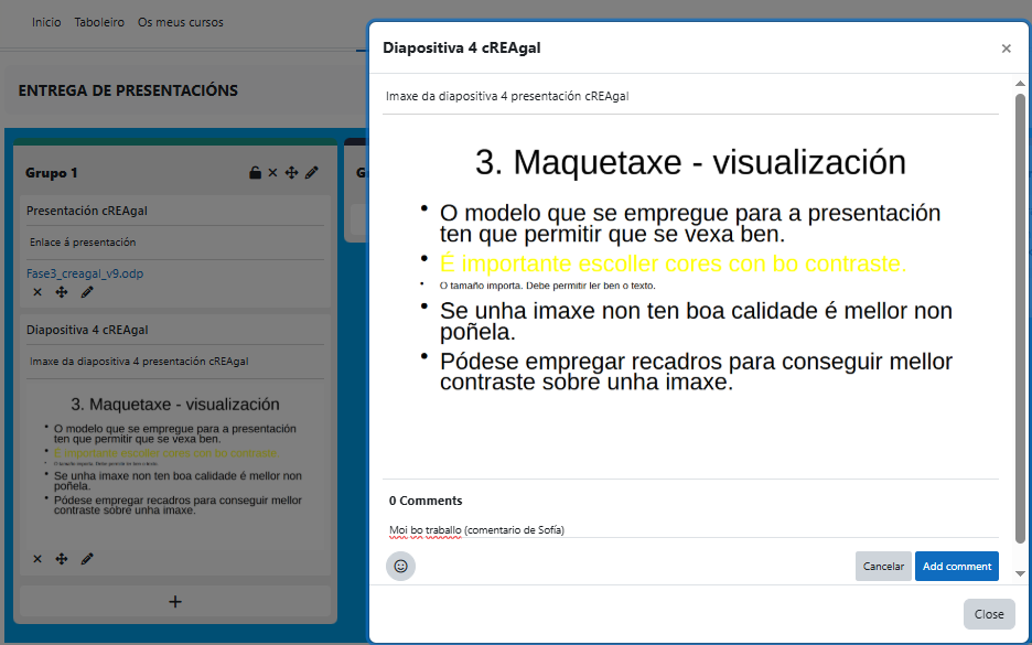 Facer comentario en Moodle Board