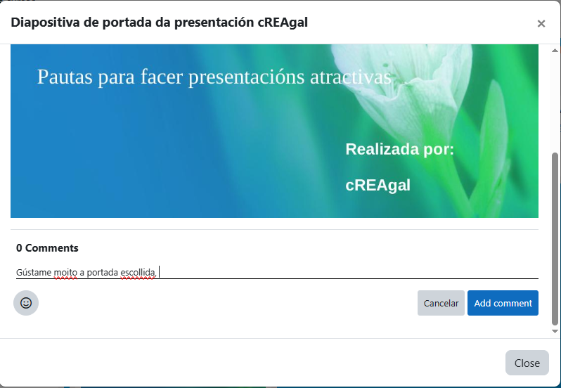 Captura de pantalla dun comentario a unha tarefa