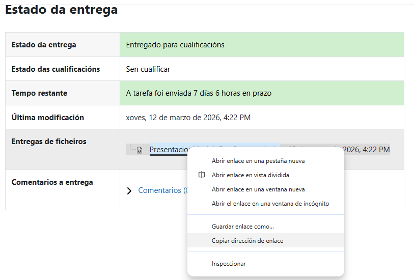 Captura de pantalla da copia da ligazón dunha entrega en Moodle