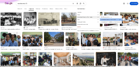 Captura de pantalla dos resultados dunha busca de imaxes con licenza CC en Google.