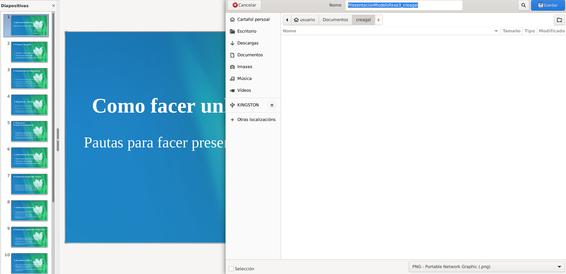 Captura de pantalla de como exportar diapositiva como imaxe