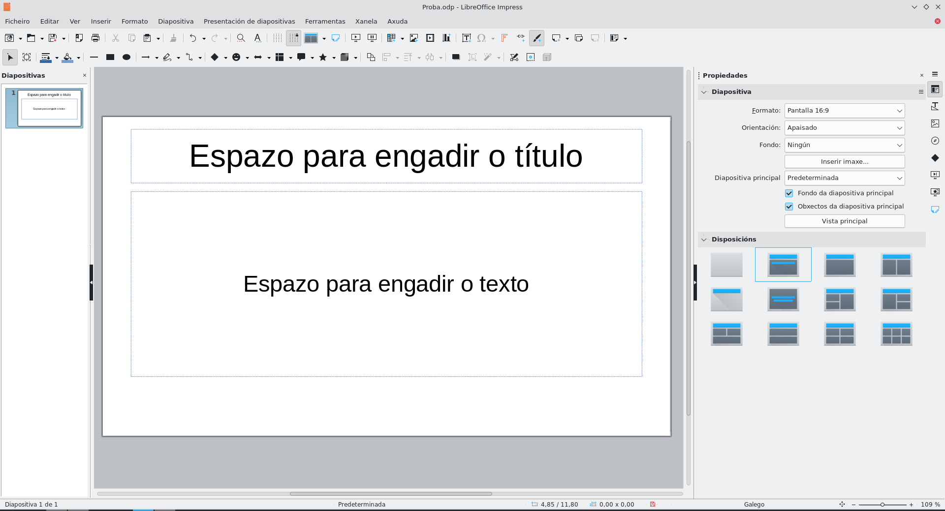 Interface de LibreOffice Impress