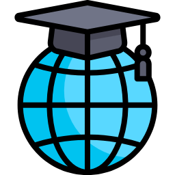 Icona cun globo terráqueo e un sombreiro de estudante encima.