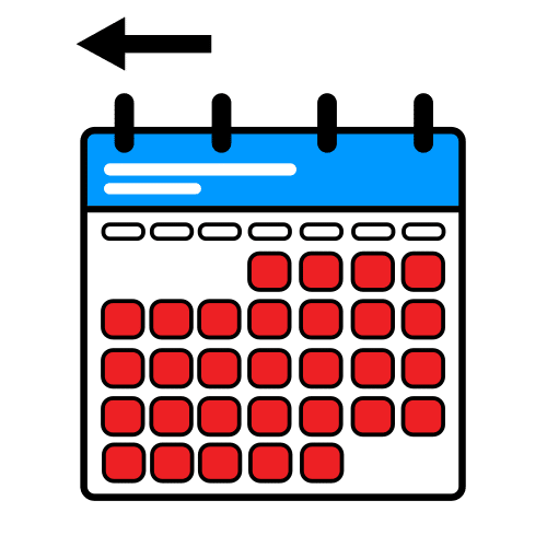 Pictograma dun calendario cunha frecha apuntando cara atrás (á esquerda)