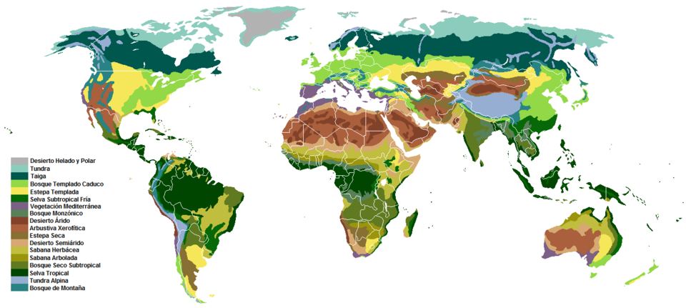 Mapa da distribución das paisaxes na terra