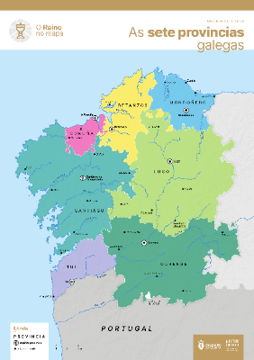Mapa coa división histórica de Galicia en sete provincias (do século XV a 1833)