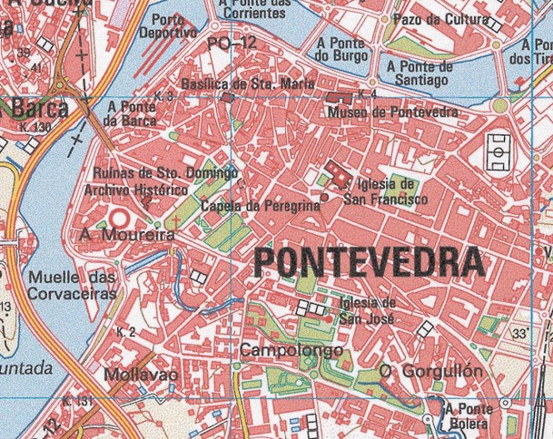 Imaxe na que se pode ver o plano do centro de Pontevedra