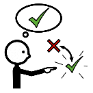 Pictograma que representa a unha persoa pensando antes de elixir