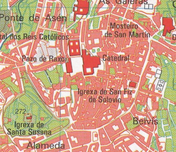 Plano da zona vella de Santiago de Compostela