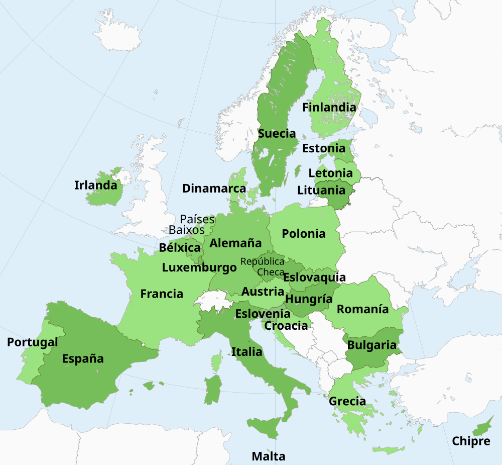 A imaxe amosa o mapa dos países da actual unión europea