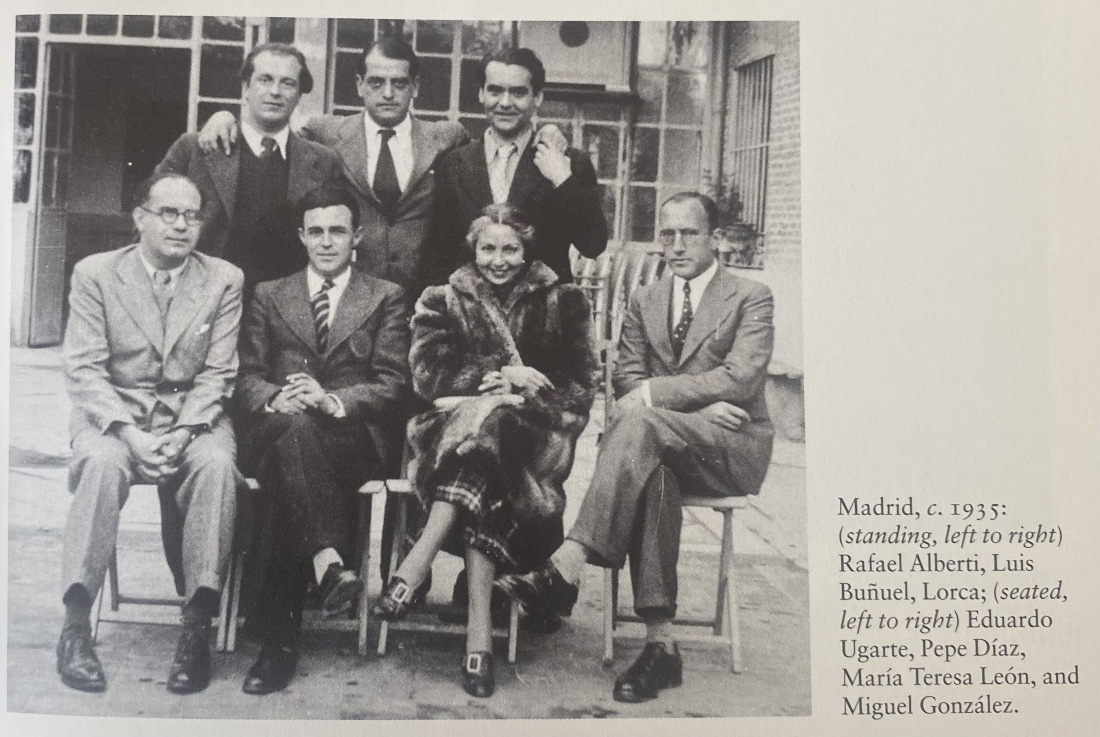 Imagen de varias personas que formaron parte de la generación del 27: Lorca, Alberti, María Teresa León y Buñuel, entre otros.