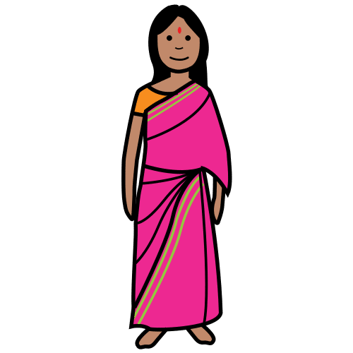 Mujer morena vestida con una túnica rosa