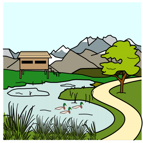 Espacio natural con agua en la imagen central.