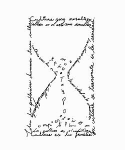 Texto escrito formando el dibujo de un reloj de arena