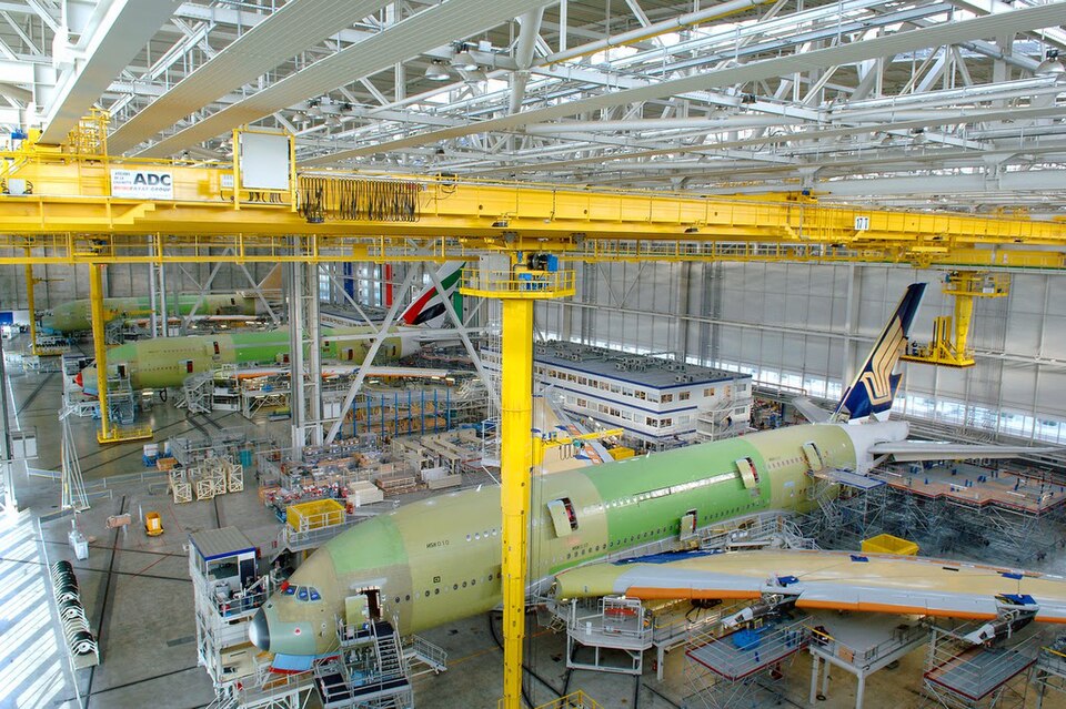 Imaxe dunha fábrica de avións. Industria de bens de equipo.