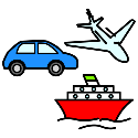 PIctgrama con distintos medios de transporte (coche, avión, barco).