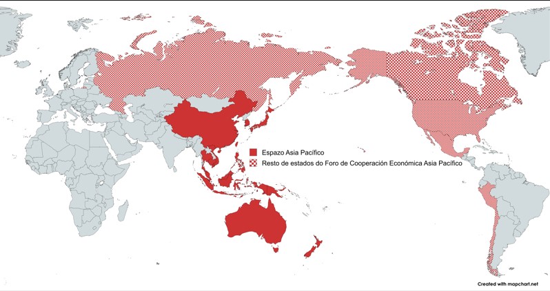 Mapa que mostra os países do foro de Cooperación Económica Asia Pacífico