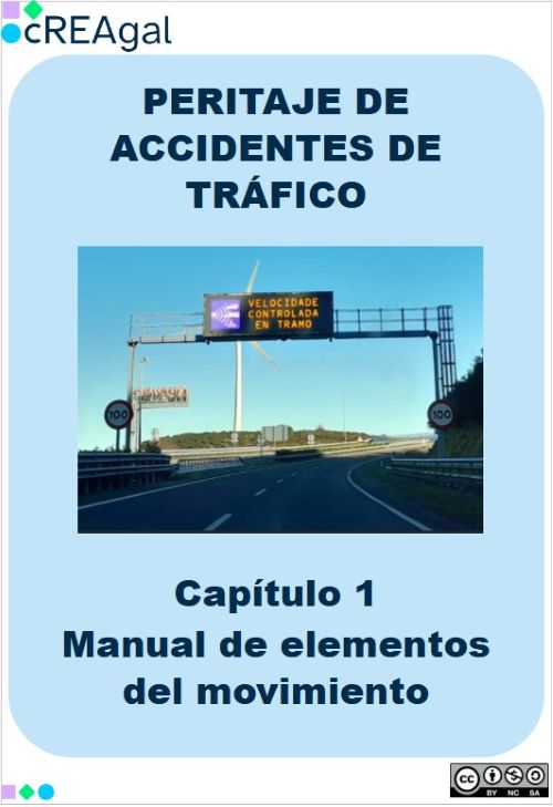 Portada del capítulo 1 que pone peritaje de accidentes de tráfico, capítulo 1, manual de elementos del movimiento. También incluye una imagen en la que se aprecia un radar de tramo.