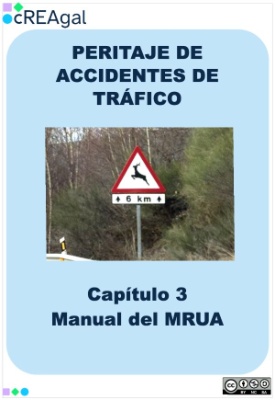 Portada del manual de MRUA con imagen de señal de advertencia de animales en carretera.