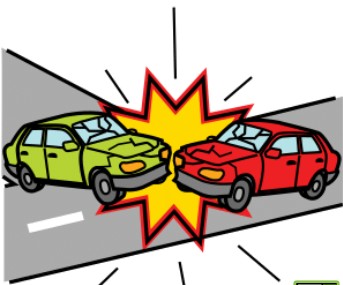 Pictograma en el que se ven dos coches que han colisionado de frente.