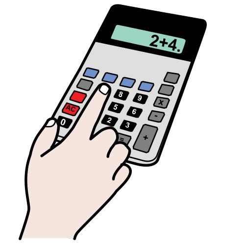 Calculadora con mano pulsando las teclas.