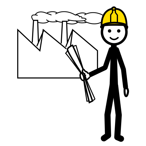Ingeniero técnico con casco delante de una industria.